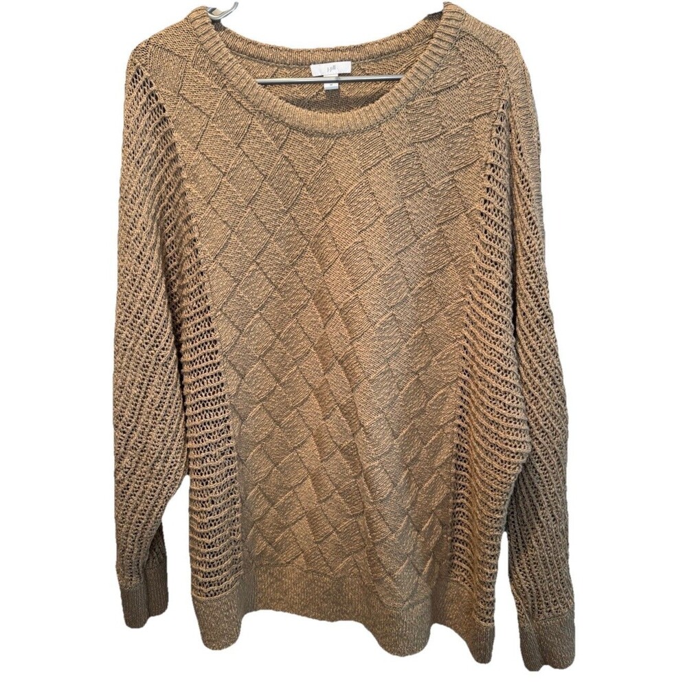 J‎ Jill Beige Crew Neck Pullover Womens Long Sleeve Textured Sweater 2X Capsule